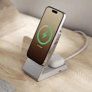 ALOGIC Matrix 2-in-1-MagSafe-Ladestation mit aufrechter Smartphone-Ladefunktion und Ohrhörer-Ladeetui auf der Basis