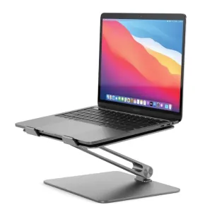 Alogic Elite justerbart laptopstativ som höjer en MacBook Pro för ergonomisk visning i silver.
