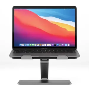 ALOGIC Elite justerbart stativ för bärbar dator i rymdgrått med en MacBook Pro för ergonomisk visning