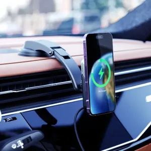ALOGIC Matrix magnetisches Autoladegerät mit Armaturenbrett-Halterung, das ein Smartphone zum kabellosen Qi-Laden hält