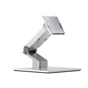 ALOGIC Clarity Folding Stand in Silber, in erhöhter Position dargestellt mit angewinkeltem Stützarm und Montageplatte für Clarity Pro Touch
