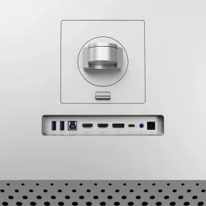 ALOGIC Clarity Max 32-tommers 4K-skjerm sett bakfra med USB-C, HDMI, DisplayPort og stativfeste