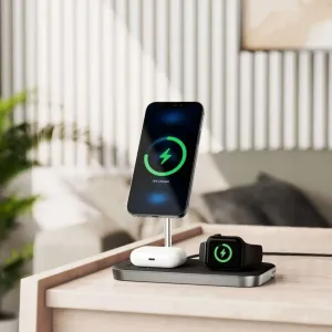 Alogic MagSpeed 3 vienā bezvadu uzlādes stacija ar iPhone statīvu, AirPods futrāļa uzlādi un Apple Watch uzlādi