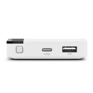 Alogic vit trådlös powerbank med USB-C- och USB-A-portar, visad från sidan