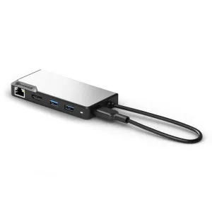 Alogic USB-C Fusion Alpha V2 Hub in Silber und Schwarz mit HDMI-, Ethernet- und USB-A-Anschlüssen