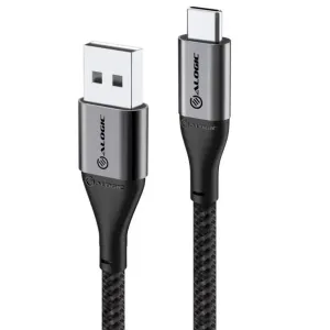 ALOGIC USB-A till USB-C-kabel med flätad design och metallkontakter, visas i Space Grey