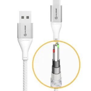 ALOGIC Ultra USB-A–USB-C-kaapeli, jossa on punottu valkoinen muotoilu ja läpileikkausyksityiskohta lataukseen ja tiedonsiirtoon