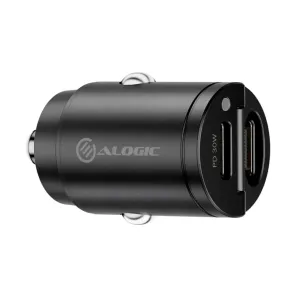 Alogic Rapid Power-biloplader med to USB-C-porte og PD-hurtigopladning på 30 W til brug i bilen