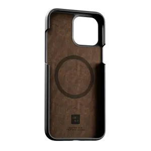 Journey-nahkakuori iPhone 13 Pro Maxille tummanruskeana, MagSafe-renkaalla ja kamera-aukolla