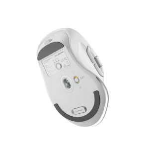 ALOGIC APEX valge Bluetooth USB-C kaudu laetava hiire alumine külg optilise anduri, toitelüliti ja tekstuurse haardepinnaga