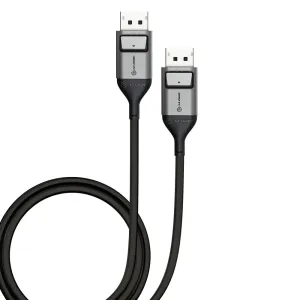Alogic Ultra 1 m DisplayPort-DisplayPort-kaabel lukustuvate pistikutega, näidatud mustana kokkukeritult