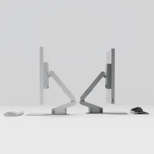ALOGIC Aspekt 32"-Klappständer, in aufrechter und zusammengeklappter Position dargestellt, mit verstellbarer Monitorhalterung