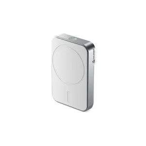 ALOGIC PowerBank with MagSafe 5000mAh in white, showing magnetic charging surface and compact upright design