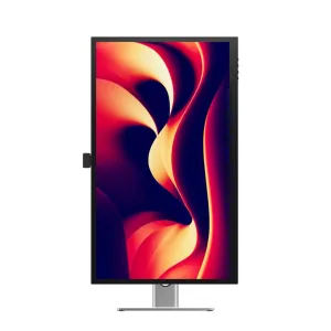 Alogic Clarity Pro 27-tommers UHD 4K-skærm i stående format med farverigt abstrakt skærmbillede