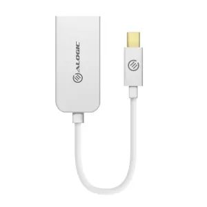 Câble adaptateur Alogic Mini DisplayPort vers HDMI avec boîtier en ligne et embout doré, blanc