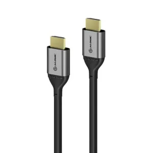 ALOGIC Ultra HD 8K HDMI-till-HDMI-kabel med silverfärgade kontakter och svart kabel på vit bakgrund