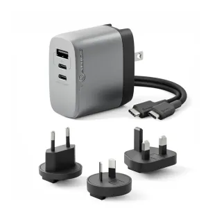 ALOGIC Rapid Power 67 W GaN-oplader til flere lande med flettet USB-C-kabel og udskiftelige US-, EU-, UK- og ANZ-stik