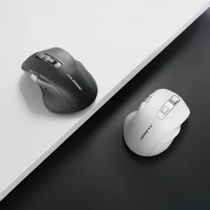 ALOGIC APEX ergonoomiline hiir, kujutatud musta ja valgena, kerimisratta ja külgnuppudega
