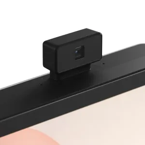 ALOGIC Clarity Max 32-tuumaisen näytön yläreunan verkkokameran lähikuva, jossa näkyy ohut musta näyttökehys