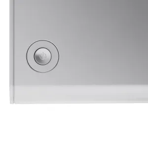 Rückansicht des ALOGIC EDGE 34-Zoll-Monitors im ultrabreiten Format in Silber mit rundem Ein-/Ausschalter und matter Oberfläche