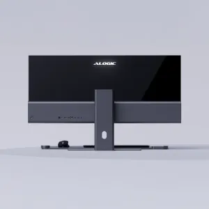 ALOGIC EDGE 34-Zoll-Ultrawide-Monitor in der Rückansicht mit zentralem Standfuß, Kabelmanagement-Ausschnitt und rückseitigen Anschlüssen