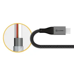 ALOGIC Ultra 15 cm flätad adapterkabel från USB-C till USB-A med silverfärgad kontakt och utskuren detalj