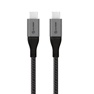 ALOGIC Ultra USB-C-auf-USB-C-Kabel mit geflochtenen schwarzen Leitungen und Metallsteckern auf weißem Hintergrund