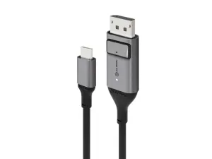 ALOGIC Ultra USB-C to DisplayPort cable with black connectors and white studio background