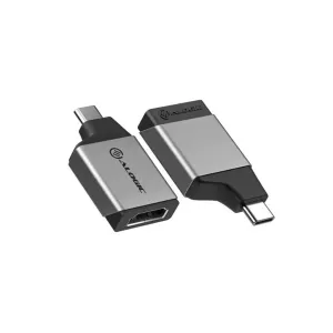 ALOGIC Ultra Mini USB-C-auf-HDMI-Adapter in Space Grau, dargestellt als zwei kompakte Metallanschlüsse für die Displayverbindung