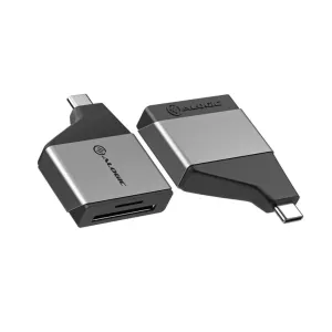 ALOGIC Ultra Mini USB-C SD/MicroSD-kortläsaradapter i rymdgrått, med kompakt design med dubbla kortplatser.