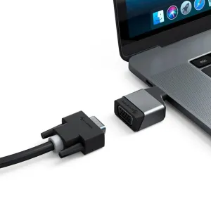 ALOGIC Ultra Mini USB-C to VGA adapter connected to a laptop and VGA cable on a white background