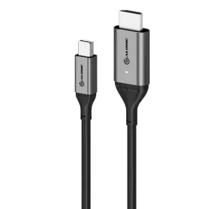 Alogic Mini DisplayPort-til-HDMI-kabel, 2 m, sort, vist med to stik på en hvid baggrund