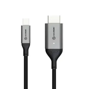 ALOGIC Ultra Mini DisplayPort-til-HDMI-kabel med to stik med logo, rumgrå, på hvid baggrund