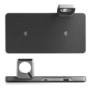 Alogic Ultra Power 3-in-1 -langaton lataustelakka Qi-alustoilla, Apple Watch -pidikkeellä ja USB-porteilla, tähtiharmaa