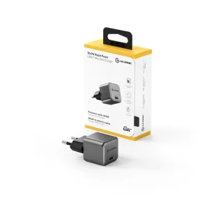 ALOGIC Rapid Power 30 W GaN-USB-C-Ladegerät in Space-Grau mit Verkaufsverpackung auf weißem Hintergrund