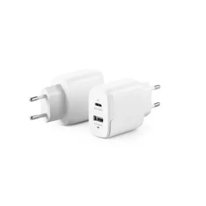 ALOGIC Rapid Power 32 W weißes GaN-Wandladegerät mit USB-C- und USB-A-Anschlüssen, Vorder- und Rückseite dargestellt