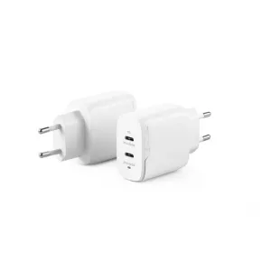 Alogic kompakt, hvit dobbel USB-C-vegglader, 40 W GaN-reiselader med to porter