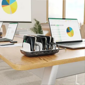 ALOGIC Powerfin 7-Port-USB-C-Ladestation für den Schreibtisch mit mehreren Smartphones auf einem Büroschreibtisch