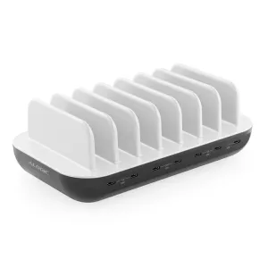 Alogic Powerfin 7-Port-USB-C-Desktop-Ladestation mit sieben Gerätefächern und USB-C-Anschlüssen an der Vorderseite