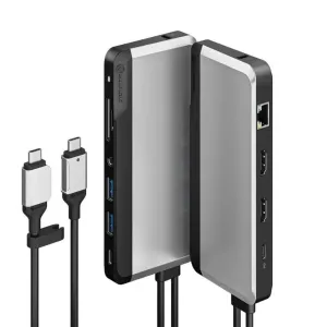 ALOGIC Dual USB-C Super Hub med dubbla USB-C-kablar, HDMI, Ethernet och USB-A-portar i rymdgrått