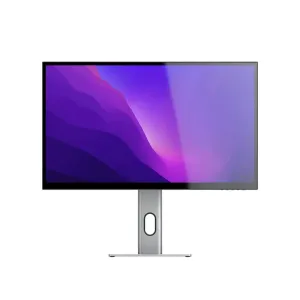 ALOGIC Clarity 27-tommers UHD 4K-skærm med tynd ramme, sølvfarvet fod og lilla abstrakt display