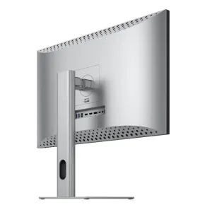 ALOGIC Clarity 27-tommers UHD 4K-skærm set bagfra i sølv med stander og område med porte på bagsiden