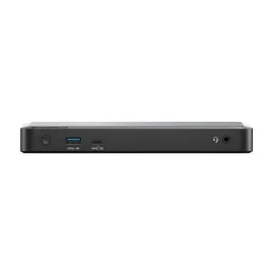 ALOGIC PRIME DX2 -yleistelakka edestä kuvattuna, USB-A-, USB-C- ja ääniliitännöillä valkoisella taustalla