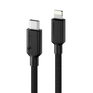ALOGIC Elements PRO USB-C-auf-Lightning-Kabel, schwarzes geflochtenes 1-m-Ladekabel mit beiden Anschlüssen sichtbar