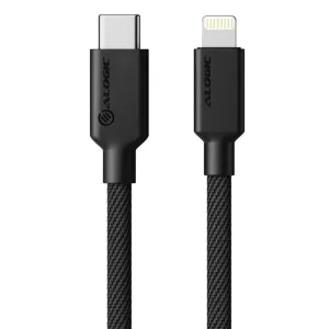 ALOGIC Elements PRO USB-C-auf-Lightning-Kabel, schwarzes geflochtenes 1-m-Ladekabel mit sichtbaren Anschlüssen