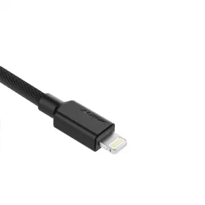 Geflochtenes ALOGIC-USB-A-auf-Lightning-Kabel mit geprägtem Logo, schwarzes Lade- und Synchronisierungskabel