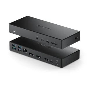 ALOGIC USB-C-Dreifach-4K-Dockingstation, schwarze gestapelte Einheiten mit USB-C-, USB-A-, HDMI-, Ethernet- und Audioanschlüssen