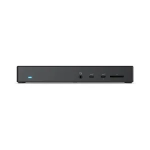 Schwarze ALOGIC USB-C-Dockingstation für drei 4K-Monitore mit Audioanschluss, USB-C-Anschlüssen und Kartensteckplatz
