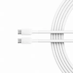 ALOGIC Elements PRO weißes geflochtenes USB-C-auf-USB-C-Kabel mit zwei Anschlüssen auf schlichtem Hintergrund