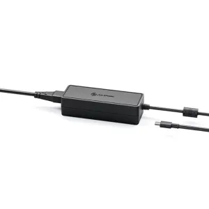 ALOGIC 100W USB-C PD inline GaN power adapter in black with attached cables and USB-C plug